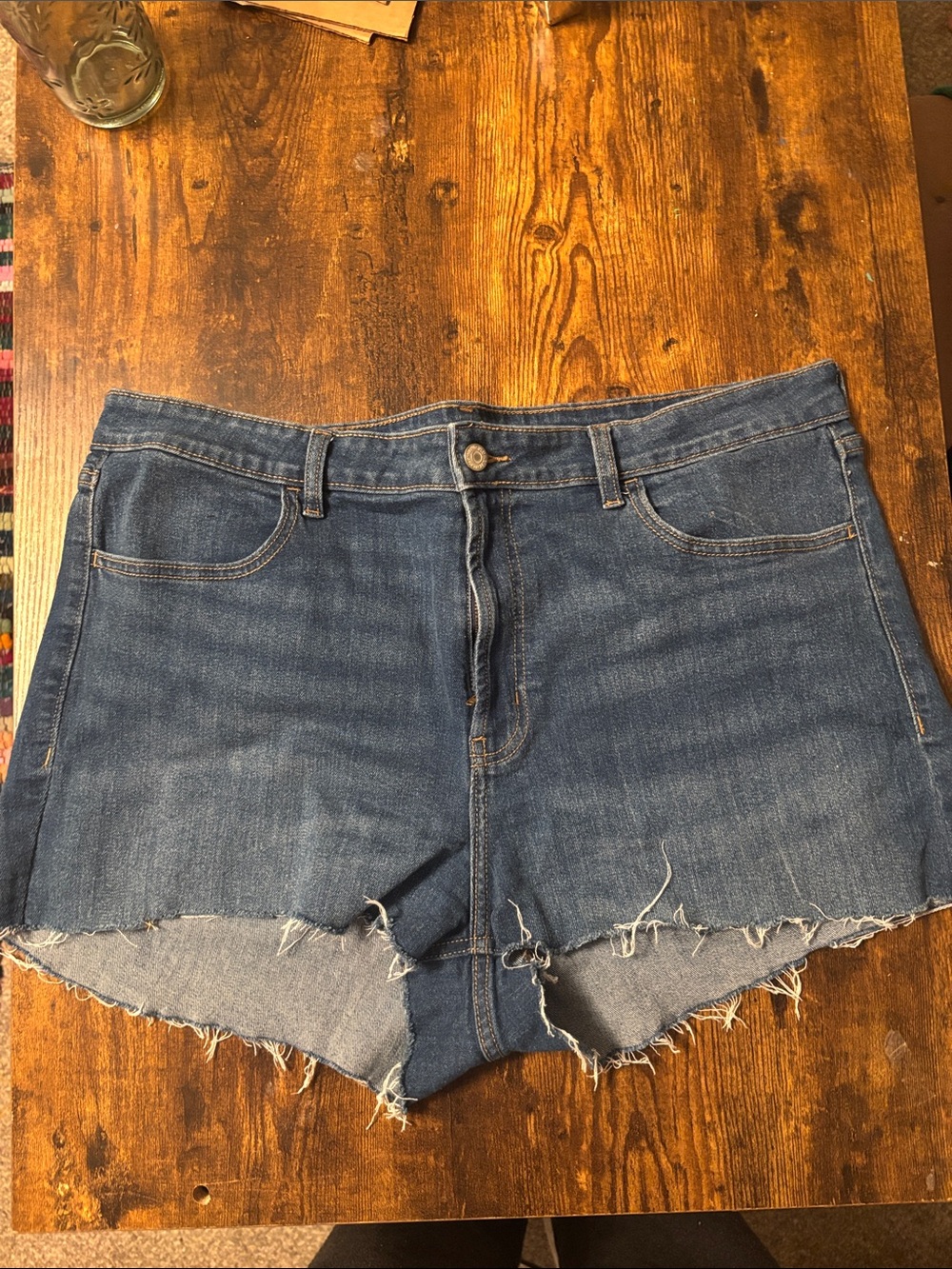 Old Navy Wow High Rise Dark Blue Frayed Hem Denim Shorts